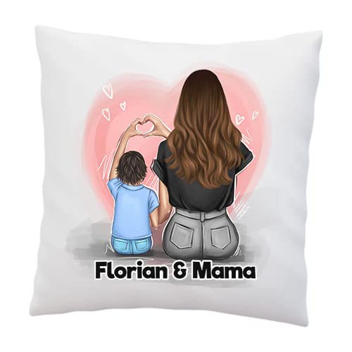 LIEBTASTISCH Kissen Personalisiert mit Mutter und Sohn Motiv - Muttertagsgeschenke - Geschenk Mama - Geschenk für Mütter - Deko Kissen Weiß 40x40cm (Mutter - Sohn)