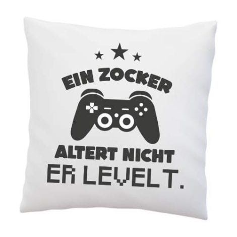 “LIEBTASTISCH-Kissen: Für Gamer, die nicht altern, sondern leveln. Lustiges Geburtstagsgeschenk, Deko-Kissen 40x40cm Weiß.”