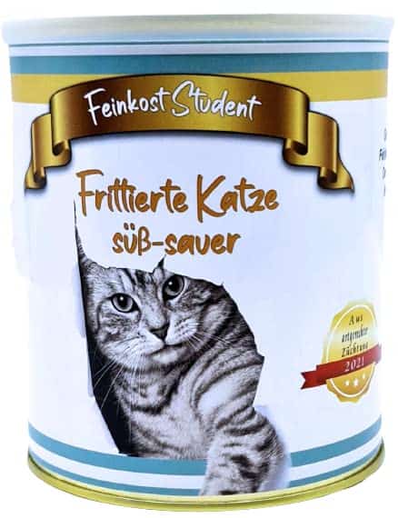 “Frittierte süß-saure Katze aus der Dose – Witziges Geschenk für Partys, Halloween und Geburtstage.”