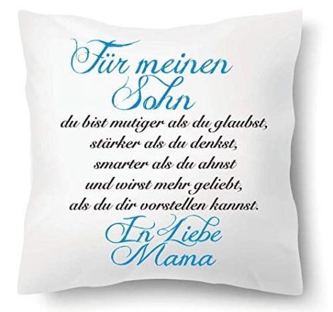 Blaukissen mit Spruch Für Mein Sohn, liebevolles Geschenk von Mama, Farbwunder Kissenhülle, Kissenbezug, Geschenk für Eltern.