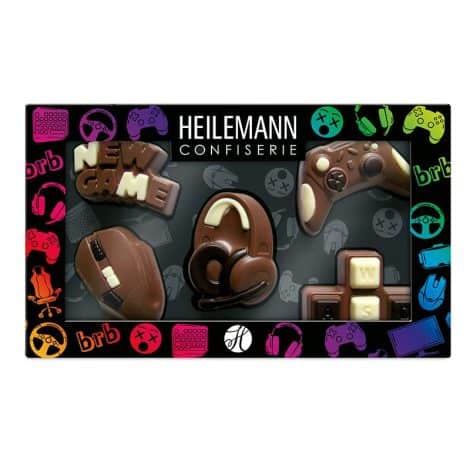 Heilemann Schokoladen-Figuren Themenpackung, Gaming Edition, edle Vollmilch Schokolade in Geschenkverpackung, 100 g.