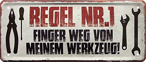 schilderkreis24 Blechschilder Lustiger Handwerker Spruch Regel Nr.1 Finger Weg Werkzeug. Deko Metallschild Schild für Hobbyraum Werkstatt Geschenk zum Geburtstag oder Weihnachten für alle Mechaniker 28x12 cm