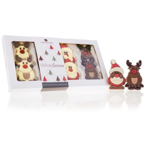 Weihnachtsschokolade mit 8 flachen Figuren: Santa und Rentiere – Das perfekte Geschenk für Mann, Frau, Junge und Mädchen.