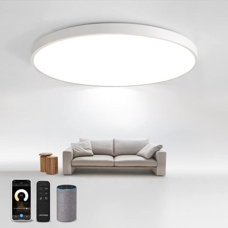 JDONG Intelligente 54W LED-Deckenleuchte, dimmbar, WLAN-kompatibel mit Alexa und Google Home, 3000-6500K, flach, rund, Ø49CM.