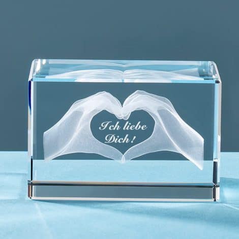 ERWEI 3D Kristallglas – Graviertes Herz aus zwei Händen und “Ich liebe dich!” Ideal für Geschenke an Freundin und Männer.