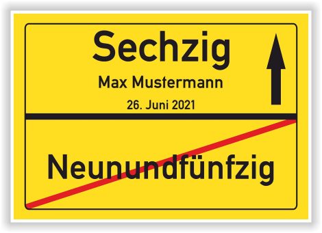 Personalisiertes Ortsschild-Bild zum 60. Geburtstag als individuelle Geschenkidee für Männer und Frauen mit Namen und Datum.