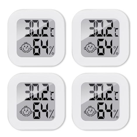 Kompaktes LCD Thermometer, 4er Pack digitales Innen-Thermometer, Innen-Hygrometer für Babyzimmer, Wohnzimmer, Büro und Gewächshaus.