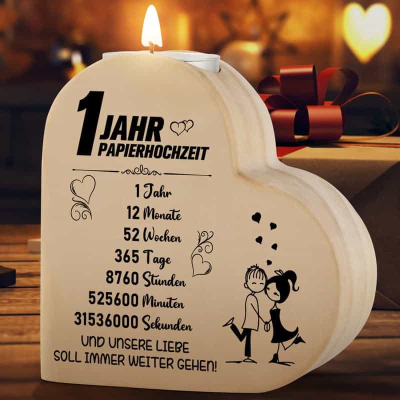 PRSTENLY 1. Jahrestag Geschenke für Ihn Sie Weihnachten, 1 Jahr Hochzeitstag Kerzenhalter Hochzeitstag Geschenke für Frauen Männer, 1 Jahr Geschenke für Paar, Hochzeitsgeschenke für Paar Geschenk