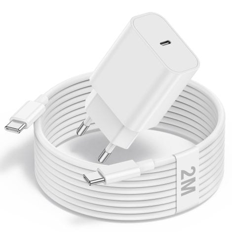 25W USB C Ladegerät mit 2M Schnellladekabel für iPhone, Samsung Galaxy und mehr.