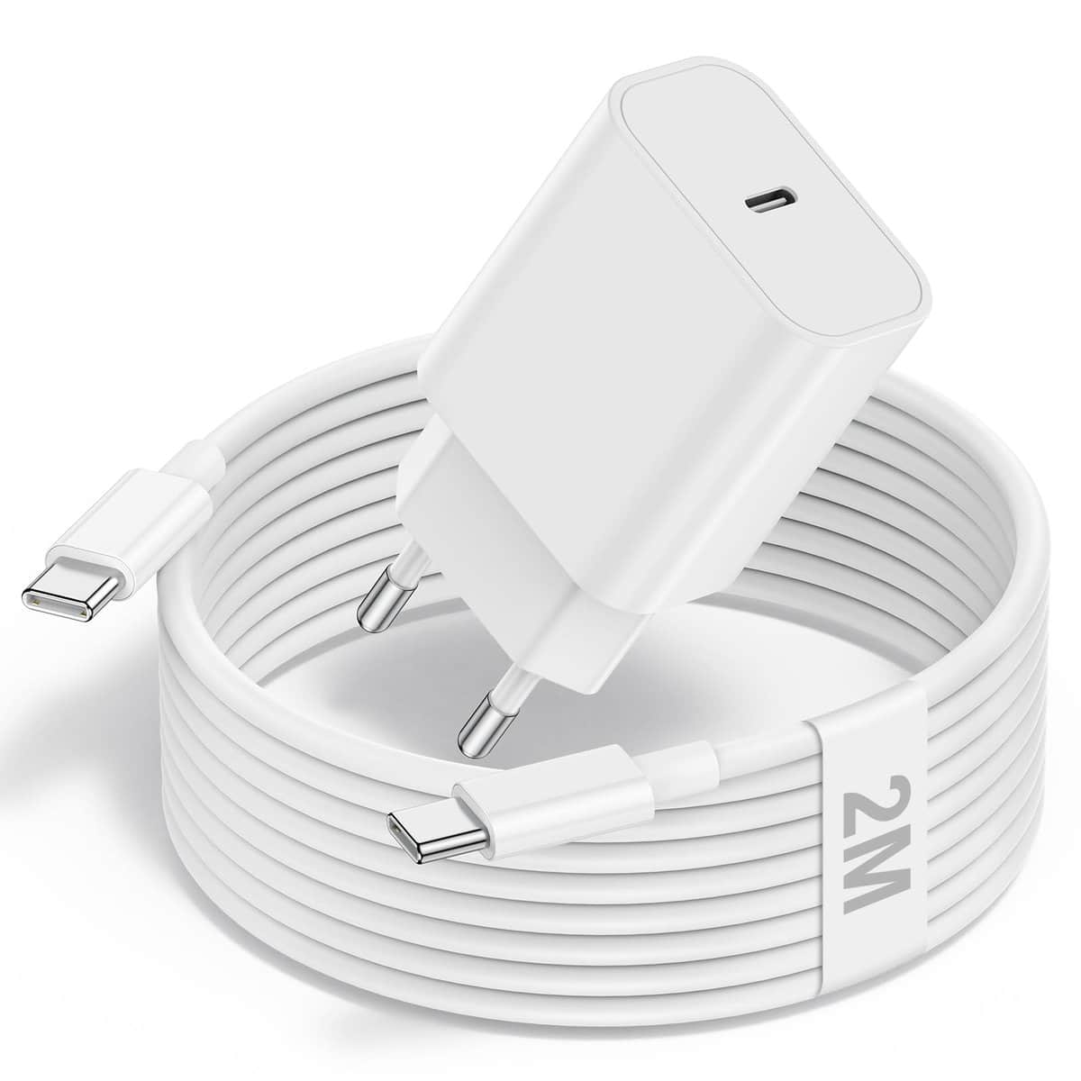 25W USB C Ladegerät, 2M Schnellladekabel USB C mit Fast Charger Adapter Netzteil Typ C Schnellladegerät Stecker für iPhone 15/15Plus/15Pro/Pro Max, Samsung Galaxy S22/ S23/Ultra, A54/ A53/ A52 5G