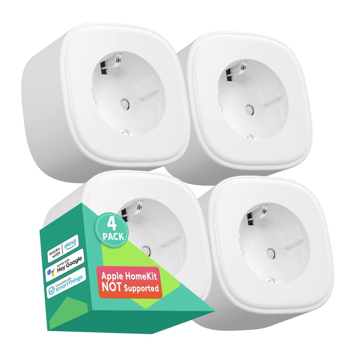 meross Smart WLAN Steckdose, Intelligente Steckdose, Alexa Steckdose 4er Pack, kompatibel mit Alexa, Google und SmartThings, Sprachsteuerung, Fernbedienung und Zeitplan, 2,4Ghz 3680W 16A