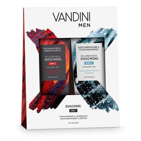 VANDINI Männer Duschgel Set – Natürliche Pflege mit Vulkanwasser, Sandelholz & Koffein – Für alle Hauttypen (2x 200 ml).