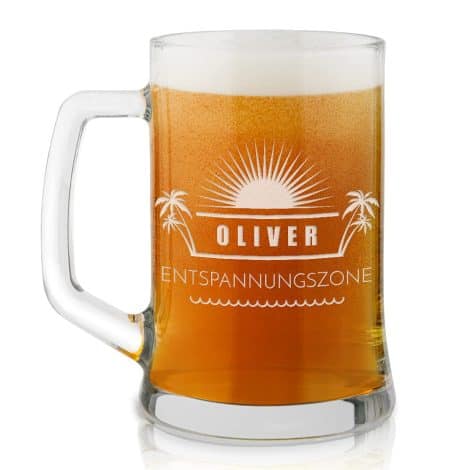 Maverton Bierkrug mit individueller Gravur – personalisiertes 500 ml Geschenk für Männer – tolles Geschenk für Bierliebhaber – Entspannung.