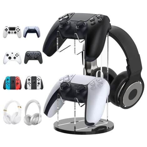 MoKo 2-in-1 Acryl Ständer für PS4 PS5 Xbox One Xbox Series, Schwarz&Klar, für Game Controller und Headset.