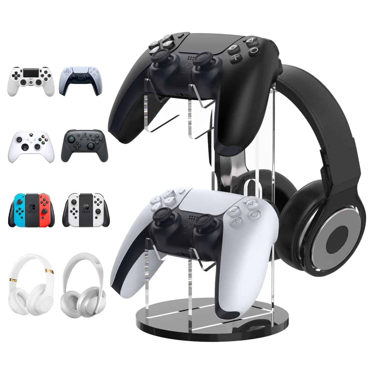 MoKo Game Controller Halter/Headset Ständer, 2 In 1 Acryl Universalhalterung für PS4 PS5 Xbox One Xbox Series Halterung Gaming Zubehör, Controller Kopfhörer Halterung Ständer Zubehör, Schwarz&Klar