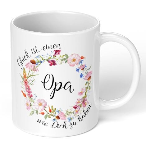 Tasse mit wahrhaftigem Spruch, die sagt: Glück ist einen Opa wie dich zu haben – witzig, Geschenk für Opa.