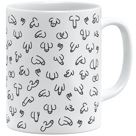 OM3® lustige Kaffeetasse mit Penis-Muster | Keramikbecher | 11oz 325ml | Vollflächiger Druck | Weiß