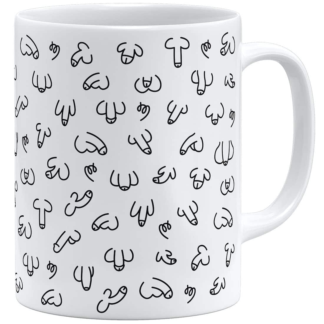 OM3® witzige Kaffeetasse mit Penisse Pimmel Tasse Penis-Muster | Keramik Becher | 11oz 325ml | Rundumdruck | Weiss