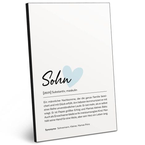 ARTFAVES® Worterklärung Sohn (Handschrift) – Definition Bild als Geschenk | Holzschild mit Spruch für Jungen | stabile Holzplatte, rahmenlos.