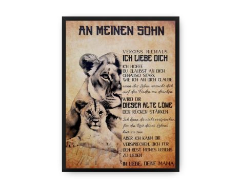 Geschenkbild “Für meinen Sohn – Vergiss nie, ich liebe dich” A4 mit Rahmen (Mama an Sohn).