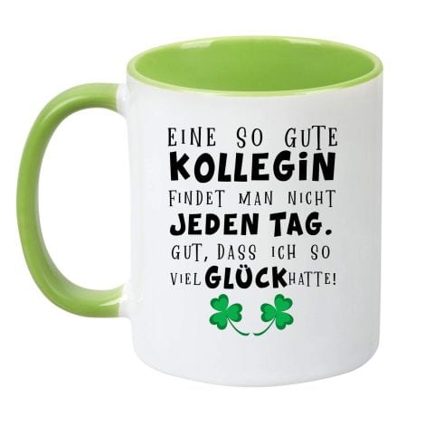 TassenTicker® “Einzigartige Kollegin – doppelseitig bedruckte Kaffeetasse – ideal für Arbeit und Büro – tolles Geschenk” (hellgrün)