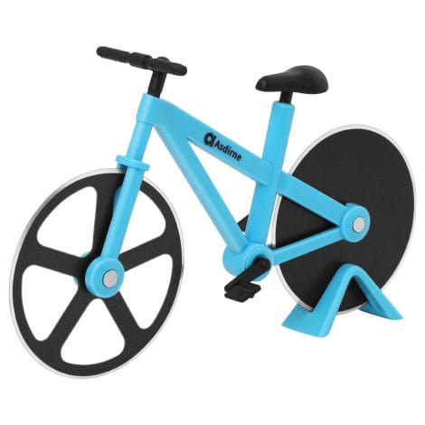 Fahrrad-Pizzaschneider “Asdirne”, Antihaftbeschichtung, Edelstahl, scharfe Klingen, 19 cm, Blau – ideales Geschenk!