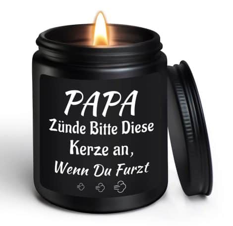 Geschenkidee für Papa: Witzige Sandelholz-Duftkerze – perfekt zum Vatertag, Geburtstag oder als besonderes Geschenk von Tochter oder Sohn.