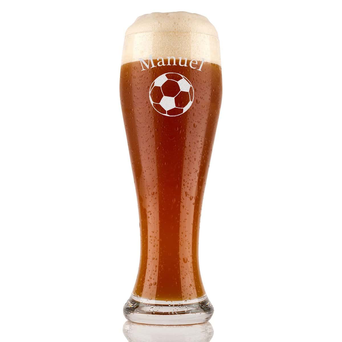 polar-effekt Bierglas Weizenbierglas 0,5l mit Gravur, personalisierte Weizenglas, Geschenke für Männer Geschenk-Idee für Fußballfans, Geburtstagsgeschenk für Männer - Motiv Fußball