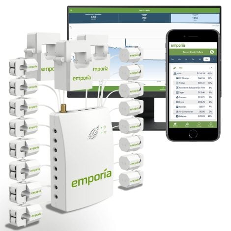 EMPORIA ENERGY 3-Phasen Intelligentes Zuhause-Energie-Monitor mit Echtzeit-Stromerfassung, Solar- und Netzstrom Erkennung.