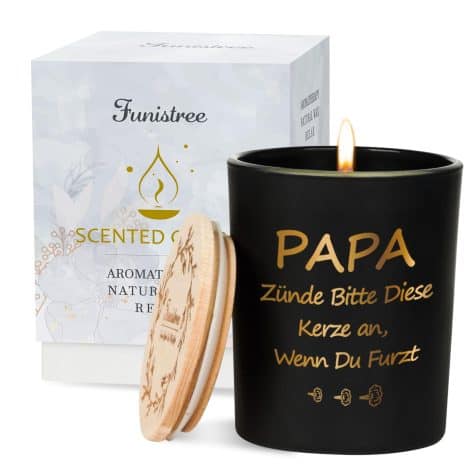 Witzige Präsente für Vati: Zedern-Duftkerzen im Glas; Weihnachtsgeschenke für Papa oder Stiefpapa, von Tochter oder Sohn; Weihnachtsduftkerzen als Adventskalender für Wichtelgeschenk.