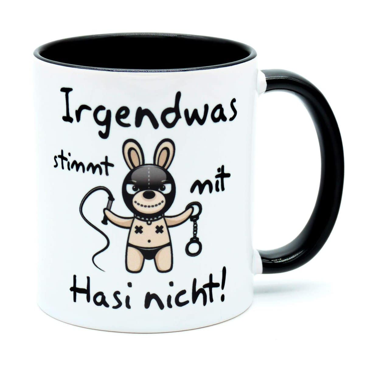 Irgendwas stimmt mit Hasi nicht SM Kaffee Tasse Becher Hase Osterdeko Zubehör Artikel SadoMaso Geschenk Lustig Ostern Idee Witzig Spruch Ostergeschenk Handwerker Büro Arbeit Paare Keramik 330 ml