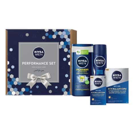 NIVEA MEN Performance Bundle, Geschenkset für den stilvollen Mann, inklusive After Shave Balsam, Anti-Falten Feuchtigkeitscreme und Pflegedusche.