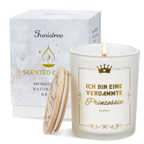 Lustige Prinzessin Lavendelduftkerze im Glas, perfekt als Weihnachtsgeschenk für Freundin, Schwester oder im Adventskalender.