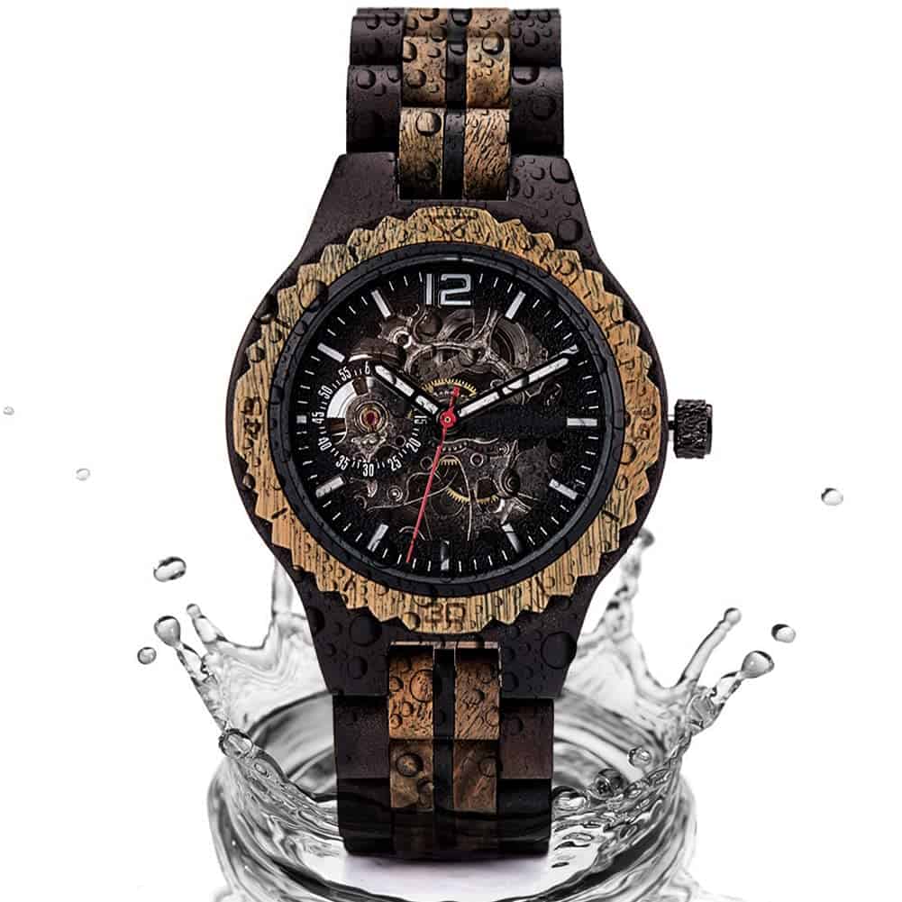 Fandao wasserdichte Mechanische Holzuhr Armbanduhr Herren Und Damen Vintage Holz Gravierte Analoge Uhr Leuchten in Der Nacht Retro-Geschenkuhr mit Uhrenbox Und Werkzeug Zum Entfernen