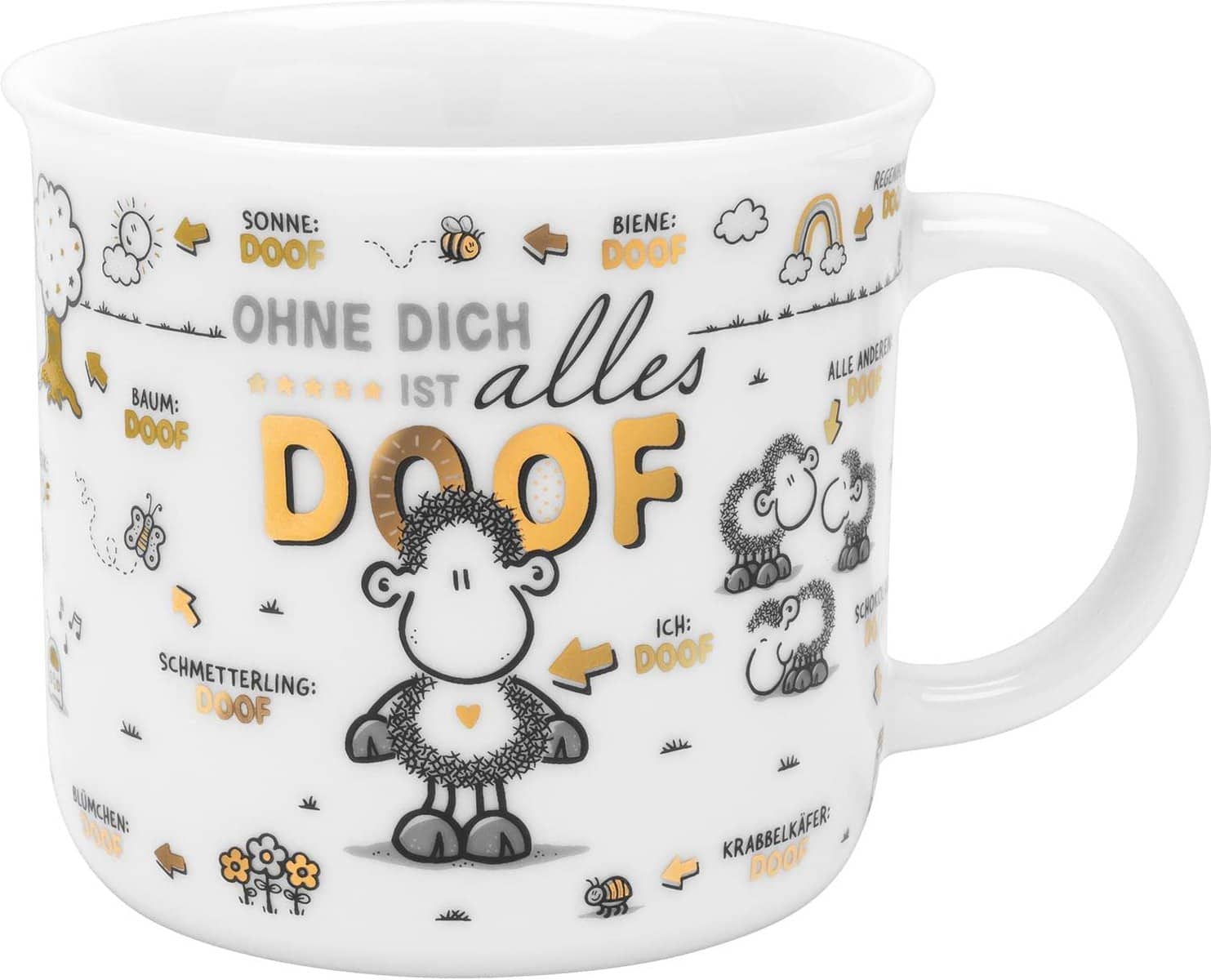 Sheepworld Tasse "Ohne Dich ist alles doof" | Porzellan, 40 cl | Tasse für Kaffee und Tee, Tasse mit Spruch | 48080