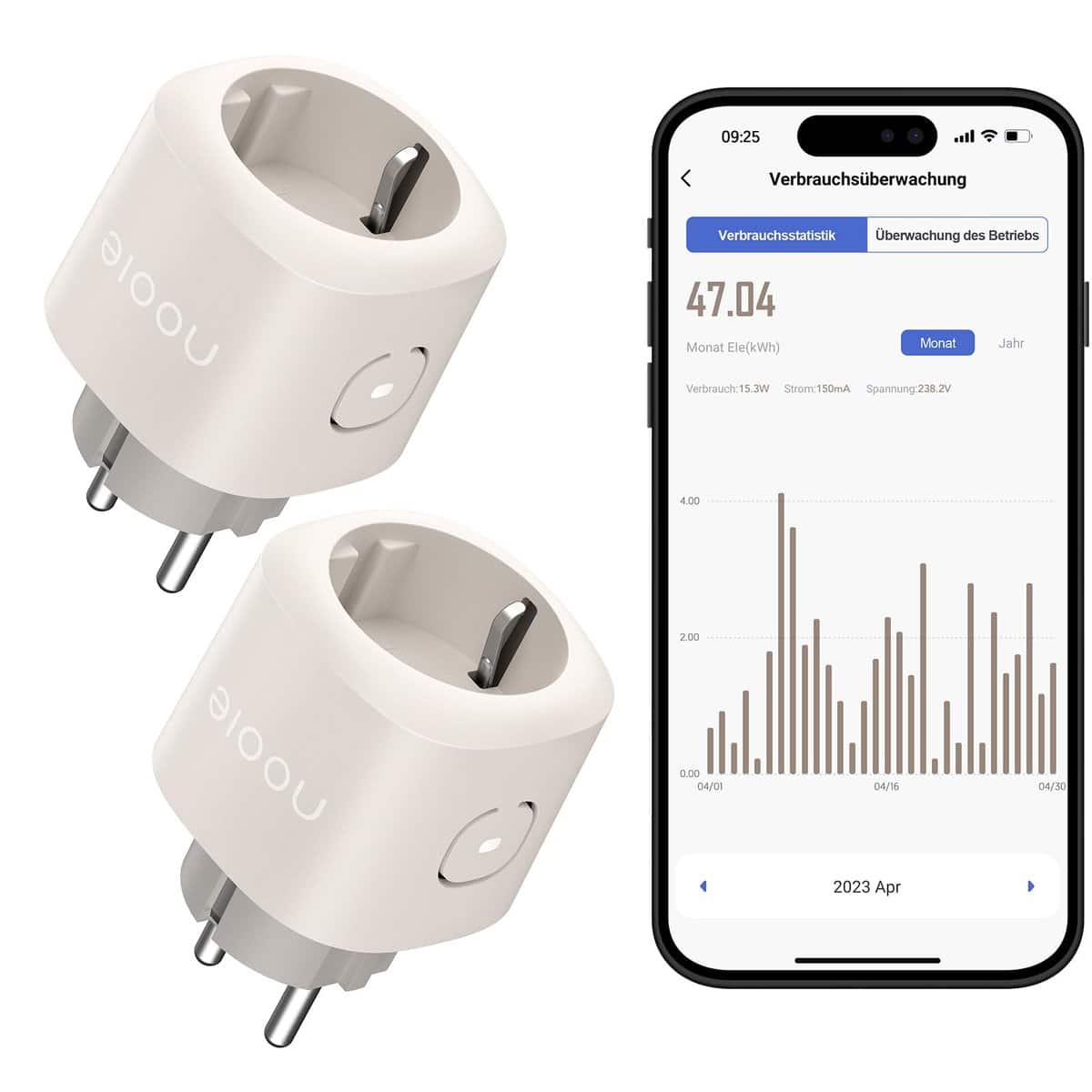 Nooie Wlan Steckdose mit Strommessung,Alexa Steckdose 2er Pack,Smart Home Smart Steckdose Kompatibel mit Alexa & Google Home,Alexa Zubehör,Smart Life und Tuya App-Steuerung,Zeitschaltuhr,Nur 2.4GHz