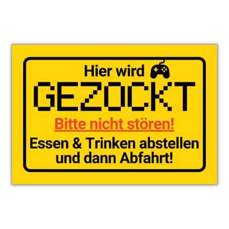 Hier wird gezockt – lustiges Geburtstagsgeschenk für Gamer – Zocker Deko – Türschild für Kinderzimmer – Geschenk für Teenager – Kunststoff.