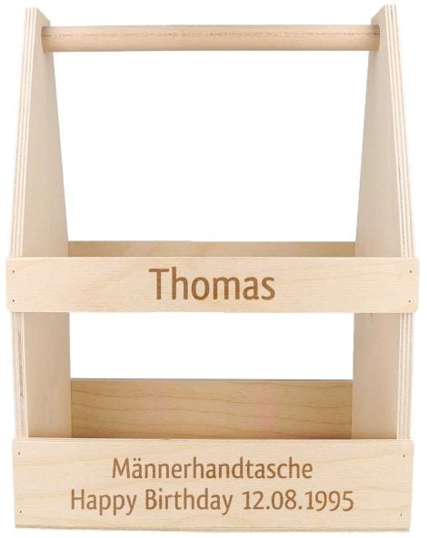 Holz-Bierträger mit Gravur, perfekt als Geschenk für Männer, stabil und personalisierbar, in Deutschland hergestellt.