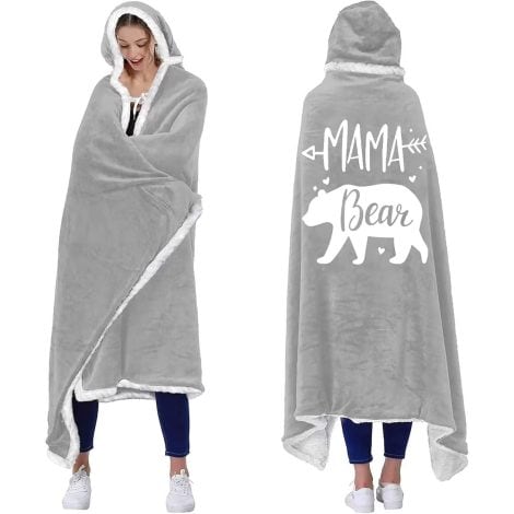 WJMSDK Mama-Geschenk, Mama Bären Sherpa Fleece Decke mit Ärmeln, Geburtstagsgeschenk von Tochter/ Sohn, Weihnachten/ Geburtstag für Mutter/ Frau.