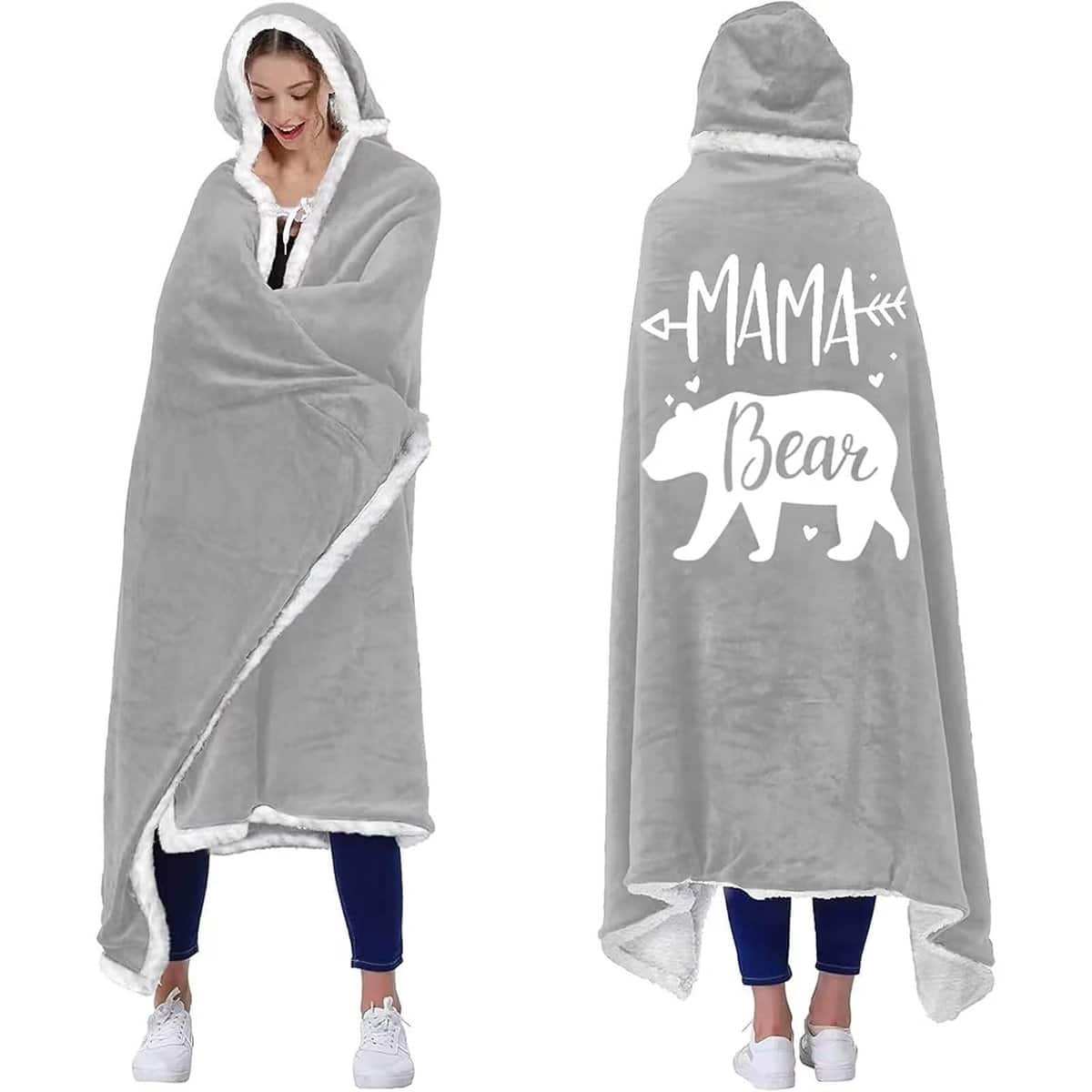 WJMSDK Geschenke für Mama, Mama Bear Sherpa Fleece Decke mit ärmeln, Mama Geburtstagsgeschenk von Tochter und Sohn, Weihnachten Geburtstag Geschenk für Mutter,Geburtstagsgeschenk Frau von Mann