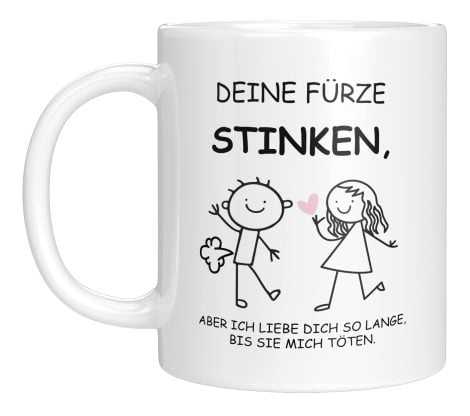 TASSENTICKER – Duften deine Pupse nicht gut – Geschenk für den Ehemann – Kaffeetasse – lustiges Geschenk – Liebestasse – Liebesbekundung – Valentinstag Hochzeitstag. (Weiß)