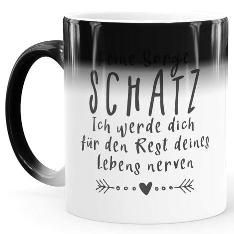 MoonWorks® Magiebecher, Farbwechselbecher mit Spruch, kein Grund zur Sorge, Partnergeschenk, lustig, Hochzeitstag, Valentinstag, weiß