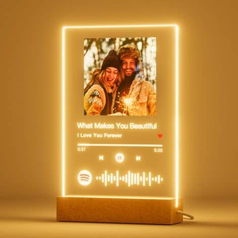 Personalisiertes LED-Glas mit Spotify, Foto und Acryl für Geschenke zum Jahrestag, Geburtstag, Valentinstag