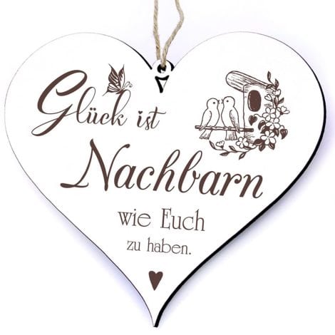 Holzherz-Schild “Glück ist, Nachbarn wie euch zu haben” + Anhänger “Beste Nachbarn der Welt” für Weihnachten oder Geburtstag.