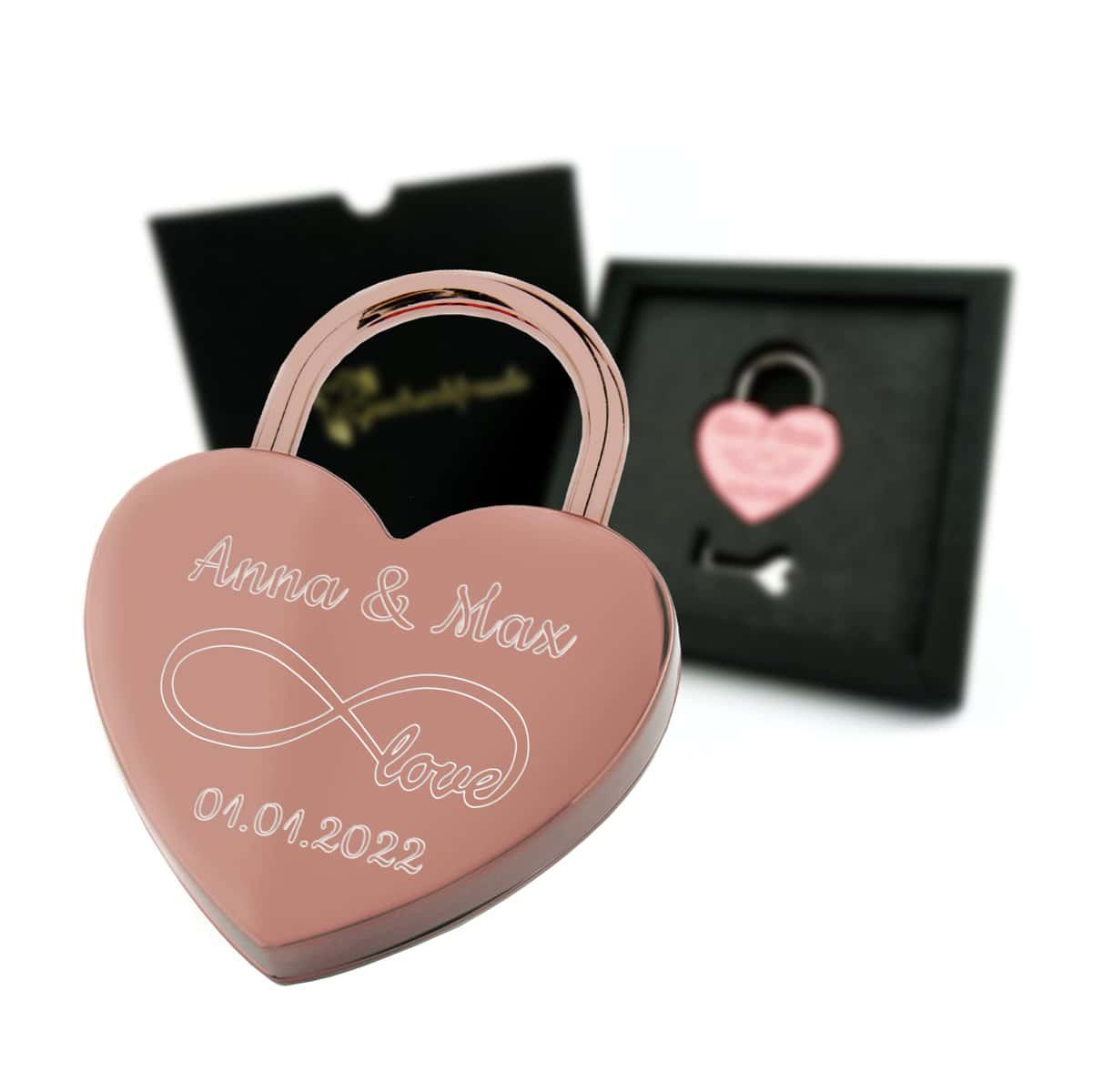 Geschenkfreude Liebesschloss mit Gravur witterungsbeständig - personalisierte Geschenke Valentinstag - Valentinstags Geschenk für Sie - Valentinstagsgeschenke für Männer - Schloss mit Gravur rose