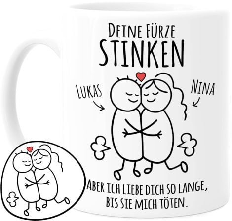 Personalisierte Tassenliebling® Pärchen Tasse – Dein unangenehmer Duft – Witziges Geschenk für ihn zum Jahrestag – Liebesgeschenk für Partner.