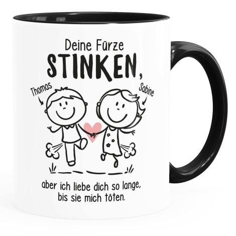 MoonWorks® personalisierte Kaffeetasse: Süße Liebeserklärung für Schatz – individuell gestaltbar, weiß-innen-schwarz, lustig.