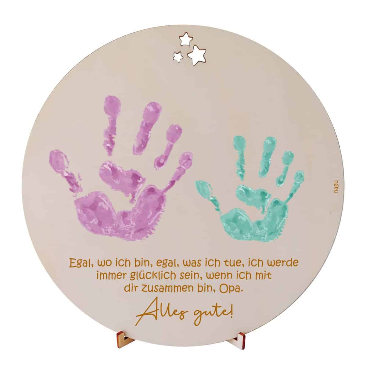 nagu® DE- Opa Andenken aus Holz, Fußabdruck, Baby, Vatertag oder Geburtstag, Geschenk für den ersten Großvater, Rahmen zum Aufhängen aus Holz, 20 cm Durchmesser, Basteln, Kinder, Großeltern