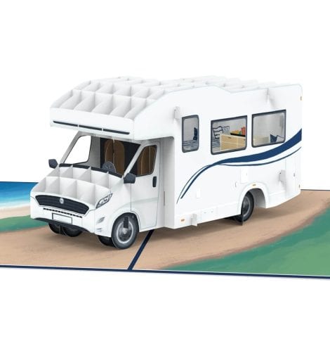 papercrush® Camping Pop-Up Karte mit Wohnmobil – 3D Geburtstagskarte oder Geldgeschenk für Camper, lustiges Camping Geschenk.