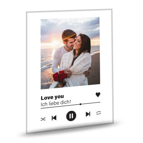 Personalisiertes Glasfoto im Spotify-Musikdesign mit individuellem Bild  Perfektes Geschenk für Küche, Frauen & Männer.